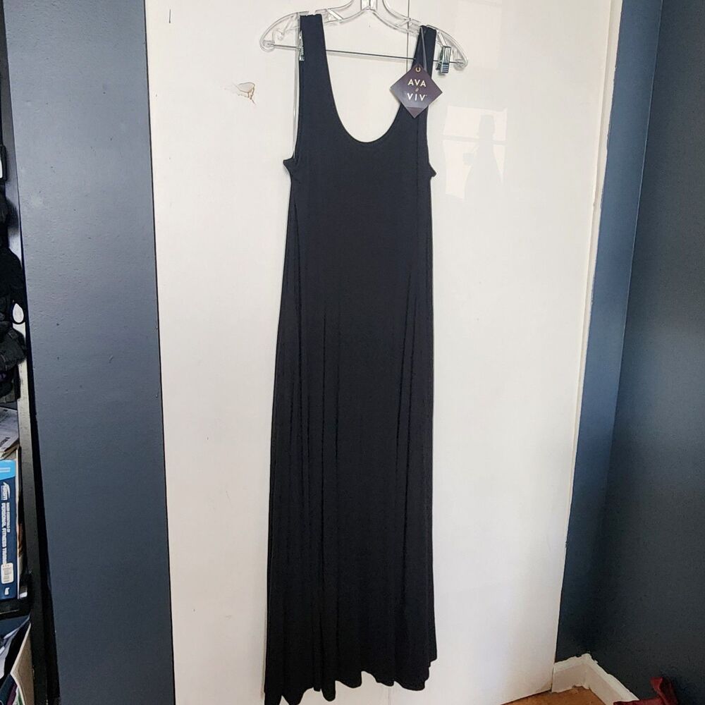 ava & Viv Black Maxi Dress Sleeveless a-line rayon flowy comfort summer XXL NWT